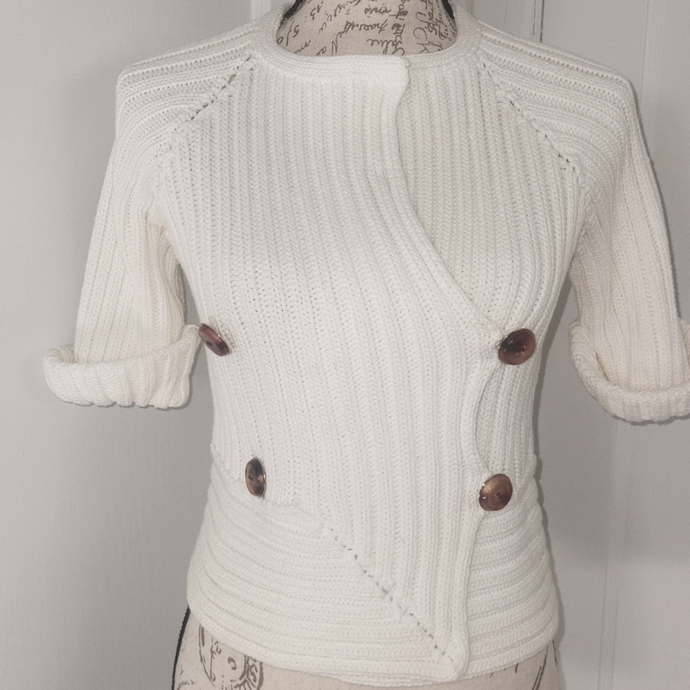 Gucci Cream Chunky Rib Knit Overlap Detail Cardigan S